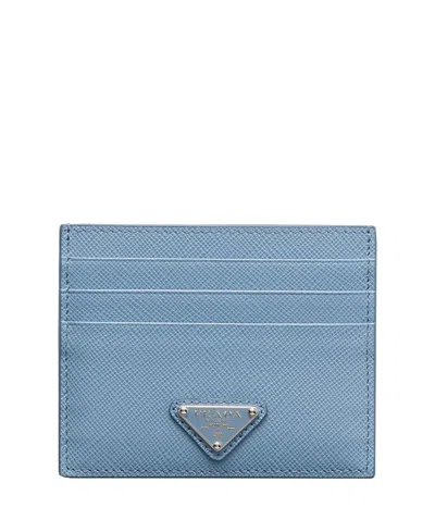 Prada Saffiano Leather Card Holder In Astral Blue