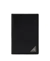 Prada Textured Black Cardholder With Triangular Logo In Black