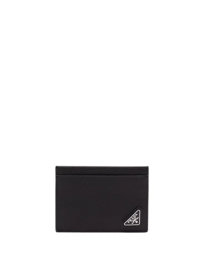 Prada Saffiano Leather Card Holder In Orange