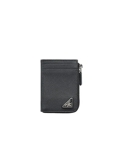 Prada Saffiano Leather Card Holder In Black