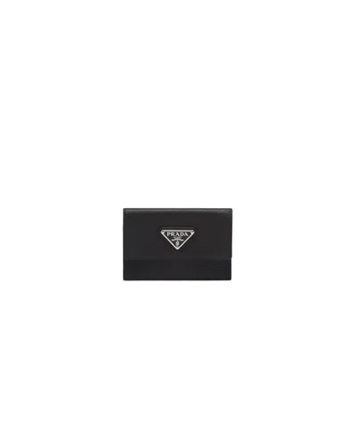 Prada Saffiano Leather Card Holder In Black