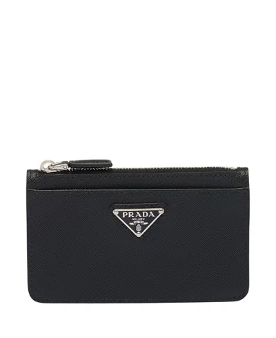 Prada Saffiano Leather Card Holder In Black
