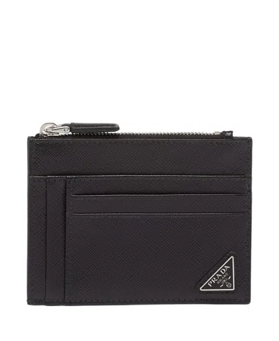 Prada Saffiano Leather Card Holder In Black
