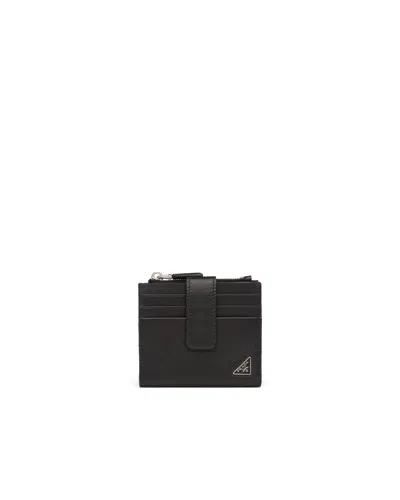 Prada Saffiano Leather Card Holder In Black