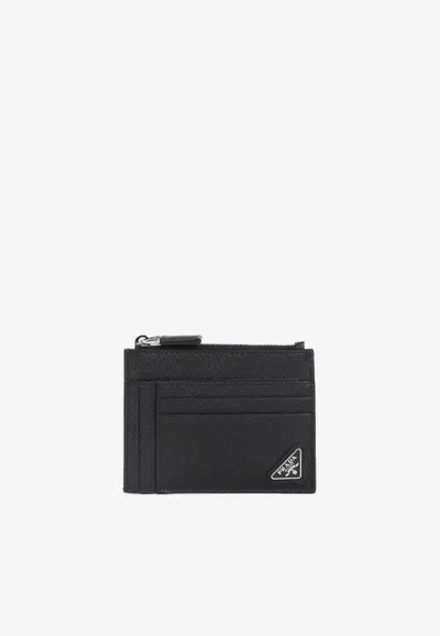 Prada Saffiano Leather Card Holder In Purple