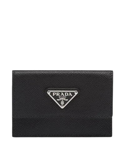 Prada Saffiano Leather Card Holder In Black