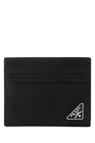 Prada Saffiano Leather Card Holder In Black