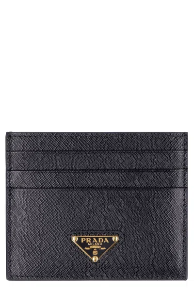 Prada Saffiano Leather Card Holder In Black