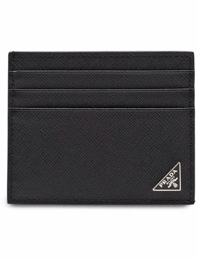 Prada Saffiano Leather Card Holder In Black