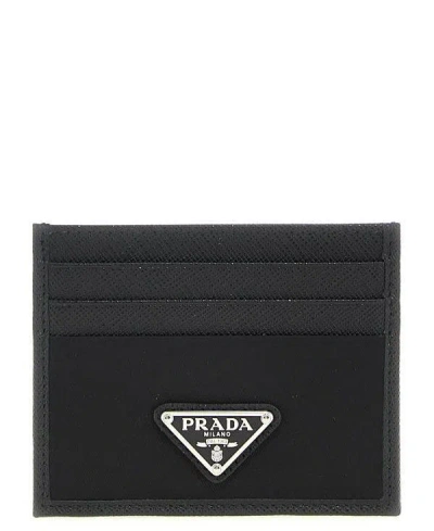 Prada Saffiano Leather Card Holder In Black