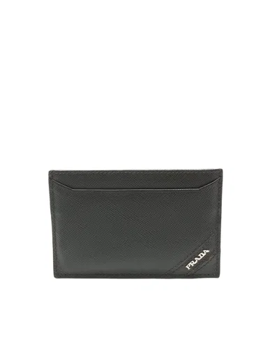 Prada Saffiano Leather Card Holder In Gray