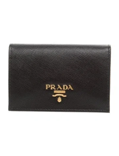 Pre-owned Prada Saffiano Leather Card Holder In Black