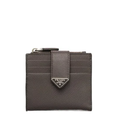 Prada Saffiano Leather Card Holder In Brown