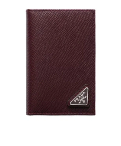 Prada Saffiano Leather Card Holder In Red