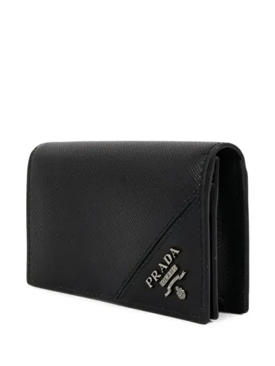 Pre-owned Prada Saffiano Leather Card Holder In Black