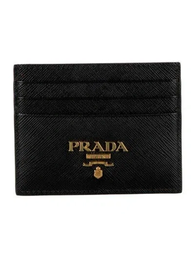 Pre-owned Prada Saffiano Leather Card Holder In Black