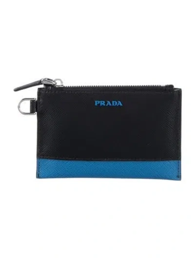 Pre-owned Prada Saffiano Leather Card Holder In Black