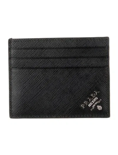 Pre-owned Prada Saffiano Leather Card Holder In Black