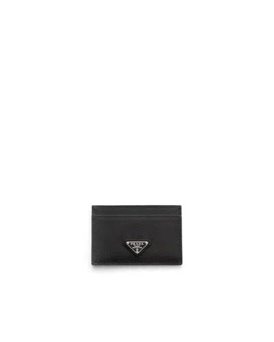 Prada Saffiano Leather Card Holder In Black