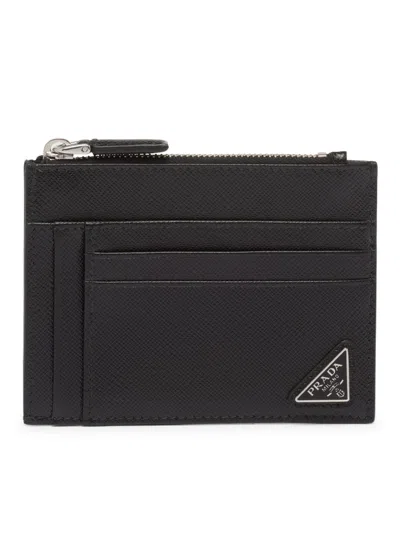 Prada Saffiano Leather Card Holder In Black