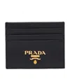 Prada Textured Black Wallet With Triangular Logo Emblem In Black