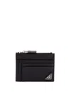 Prada Logo Plaque Saffiano Leather Cardholder In Black  