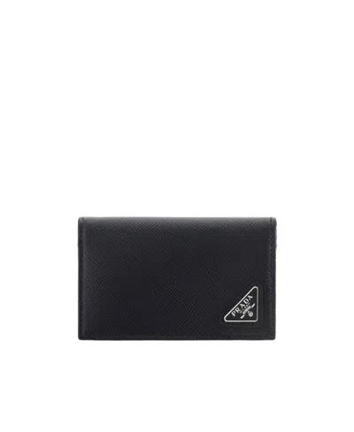 Prada Saffiano Leather Card Holder In Black