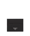 Prada Black Cardholder With Signature Logo Plaque In Black/silver