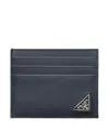 Prada Saffiano Leather Card Holder In Blue