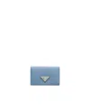 Prada Triangle-logo Leather Card Holder In Blue