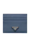 Prada Saffiano Leather Card Holder In Blue