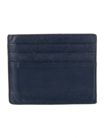 Pre-owned Prada Saffiano Leather Card Holder In Blue