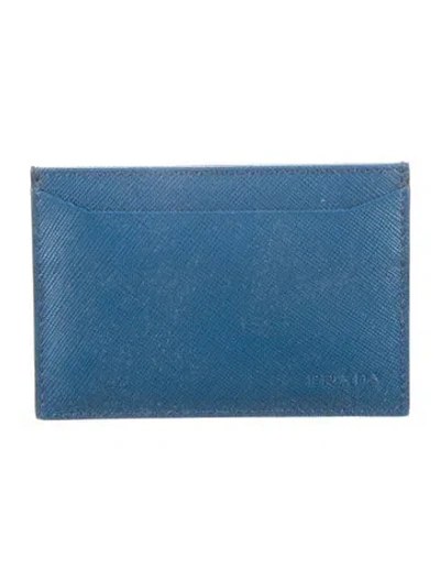 Pre-owned Prada Saffiano Leather Card Holder In Blue