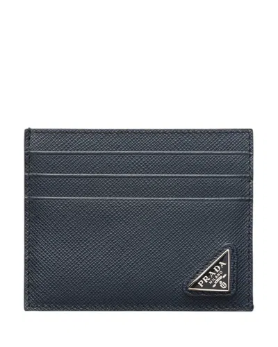 Prada Saffiano Leather Card Holder In Blue