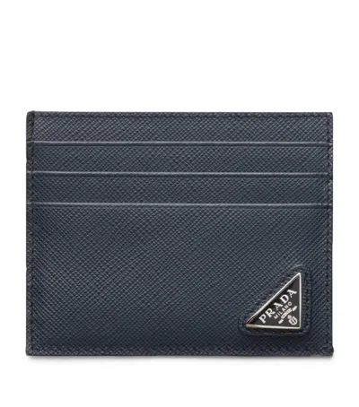Prada Saffiano Leather Card Holder In Baltic Blue