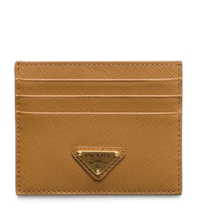 Prada Saffiano Leather Card Holder In Brown
