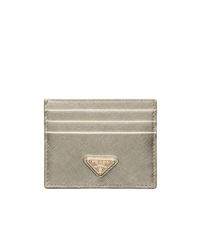 Prada Saffiano Leather Card Holder In Brown