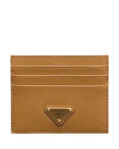 Prada Saffiano Leather Card Holder In Brown