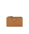 Prada Saffiano Leather Card Holder In Brown