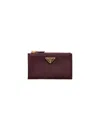 Prada Saffiano Leather Card Holder In Burgundy