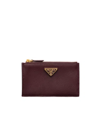 Prada Saffiano Leather Cardholder In Burgundy