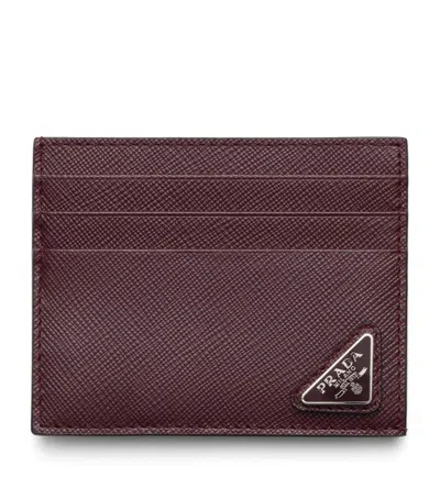 Prada Saffiano Leather Card Holder In Burgundy