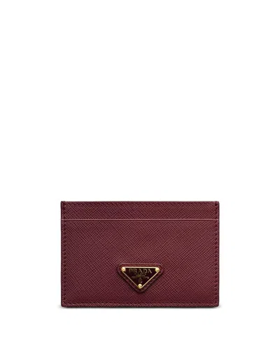 Prada Saffiano Leather Card Holder In Blue