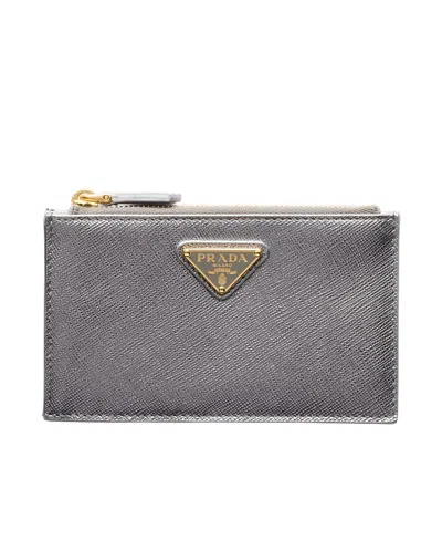 Prada Saffiano Leather Card Holder In Gray