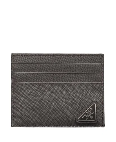 Prada Saffiano Leather Card Holder In Gray