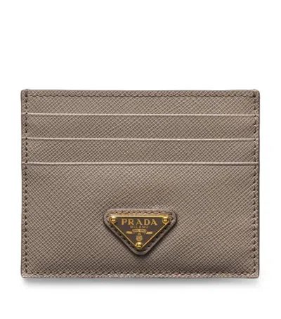 Prada Saffiano Leather Card Holder In Brown