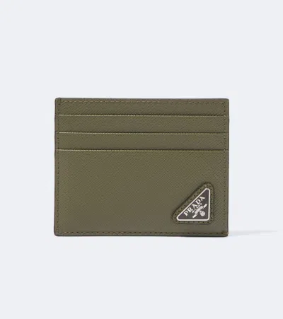 Prada Saffiano Leather Card Holder In Green