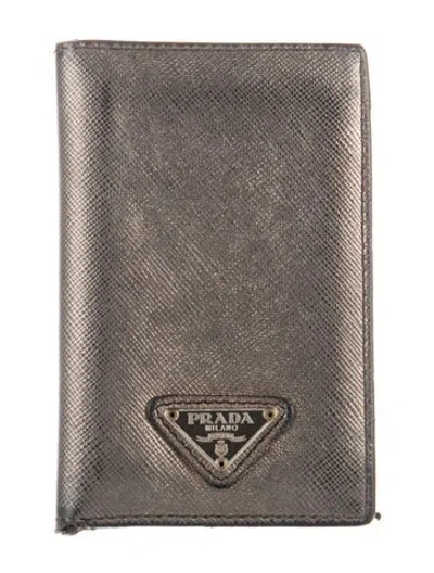 Pre-owned Prada Saffiano Leather Card Holder In Grey/metallic