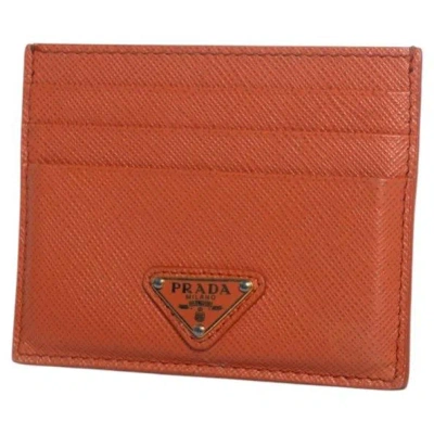 Pre-owned Prada , Saffiano Leather Card Holder In Orange