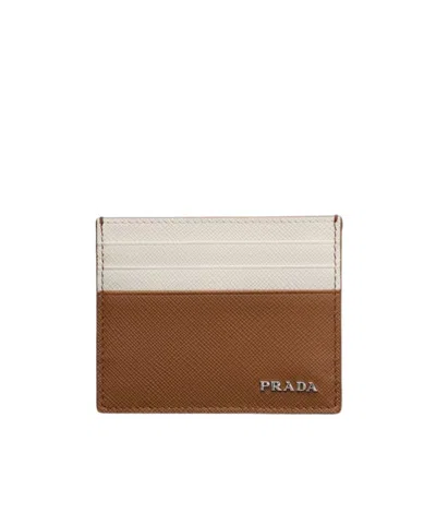 Prada Saffiano Leather Card Holder In Leather/talc